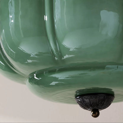 Green Glass Semi Flush Mount Ceiling Light Ribbed Back