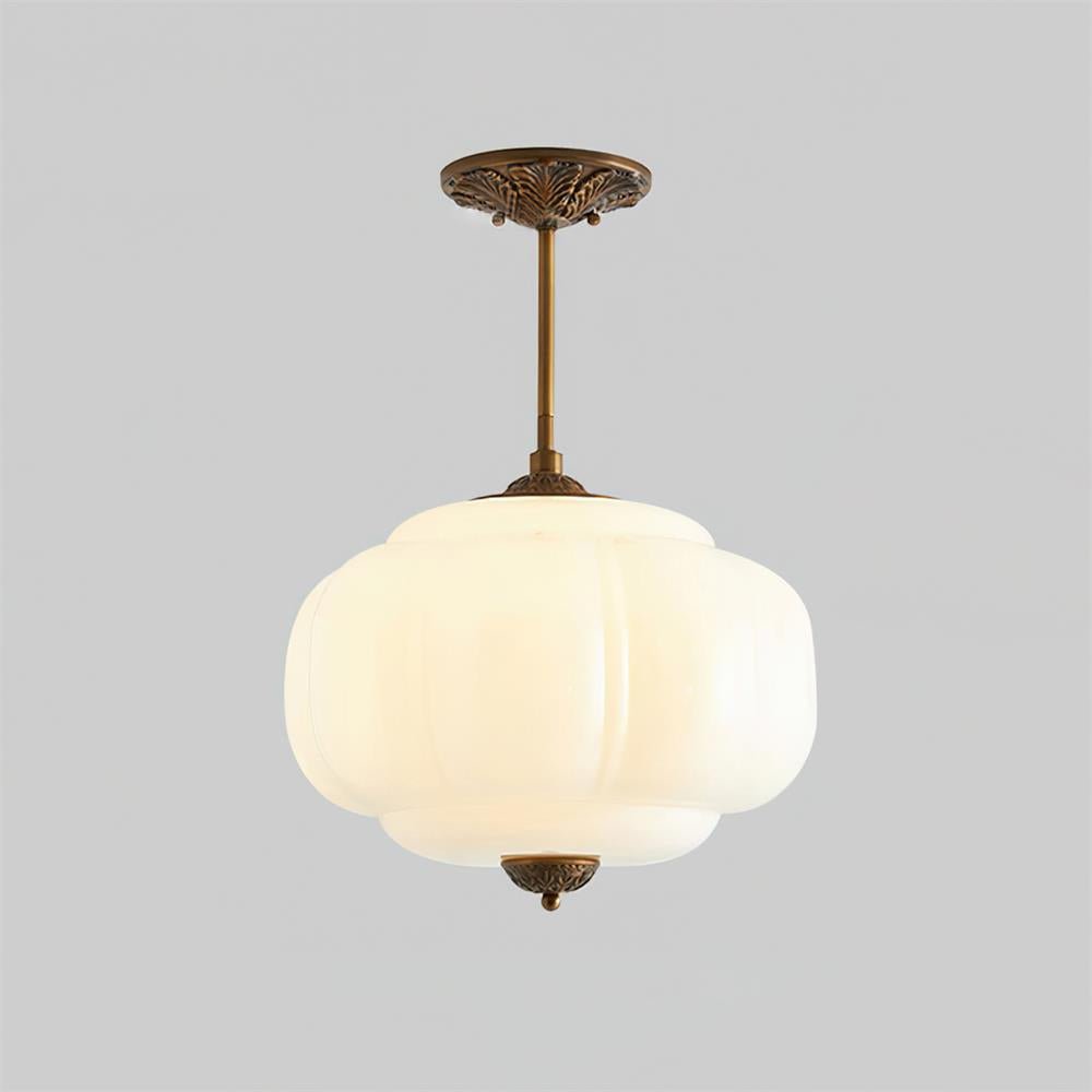 Green Glass Semi Flush Mount Ceiling Light Ribbed Front