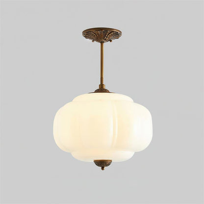 Green Glass Semi Flush Mount Ceiling Light Ribbed Front