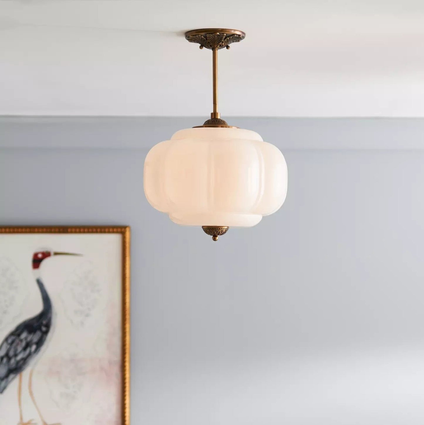 Green Glass Semi Flush Mount Ceiling Light Ribbed Full
