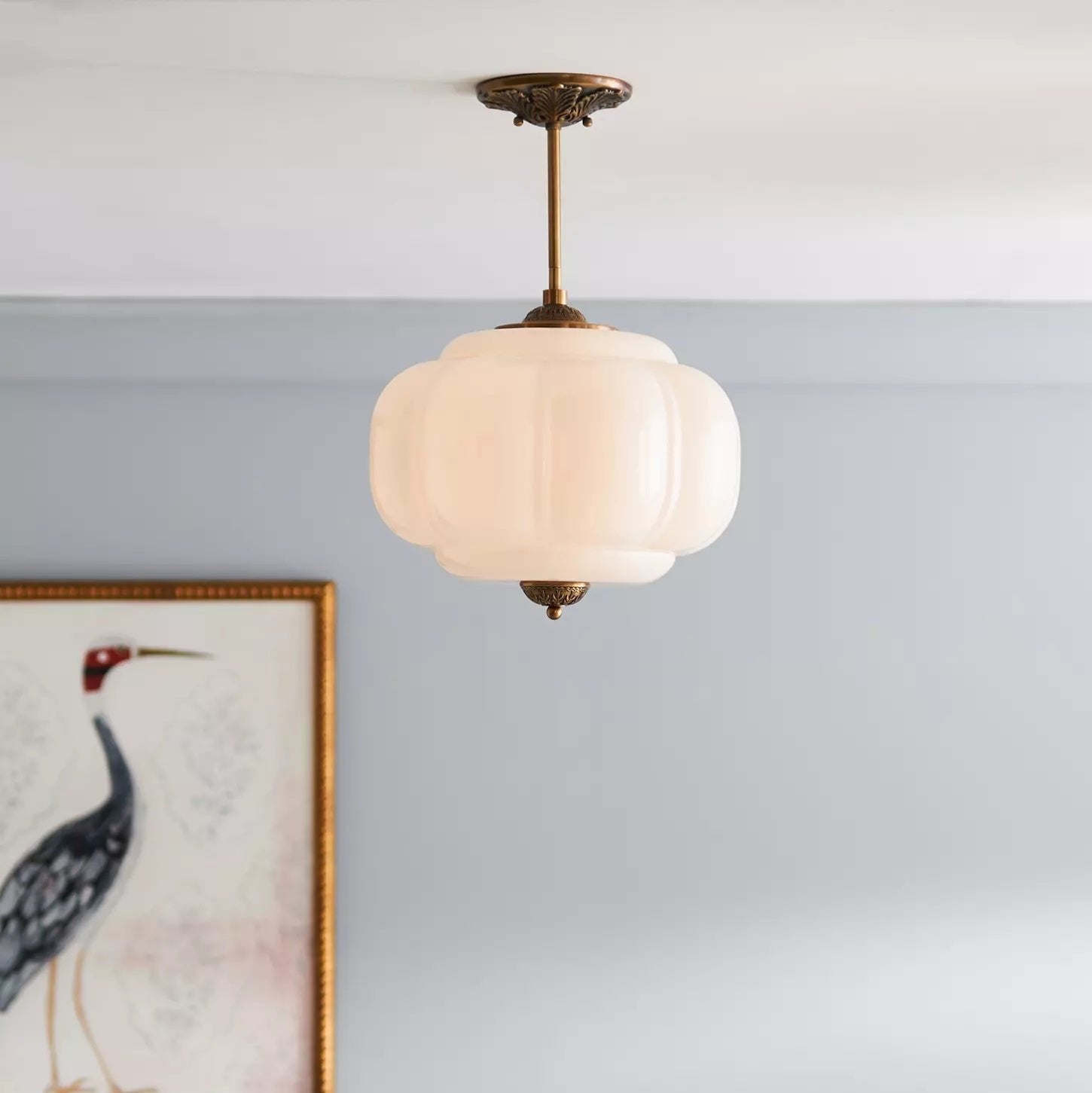 Green Glass Semi Flush Mount Ceiling Light Ribbed Full