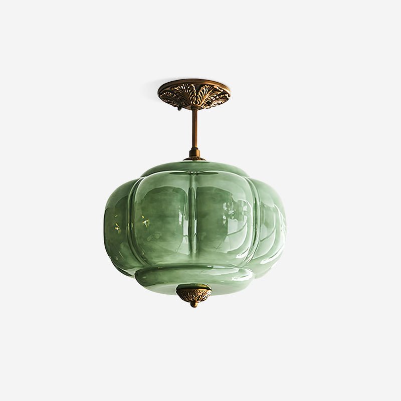 Green Glass Semi Flush Mount Ceiling Light Ribbed Hero