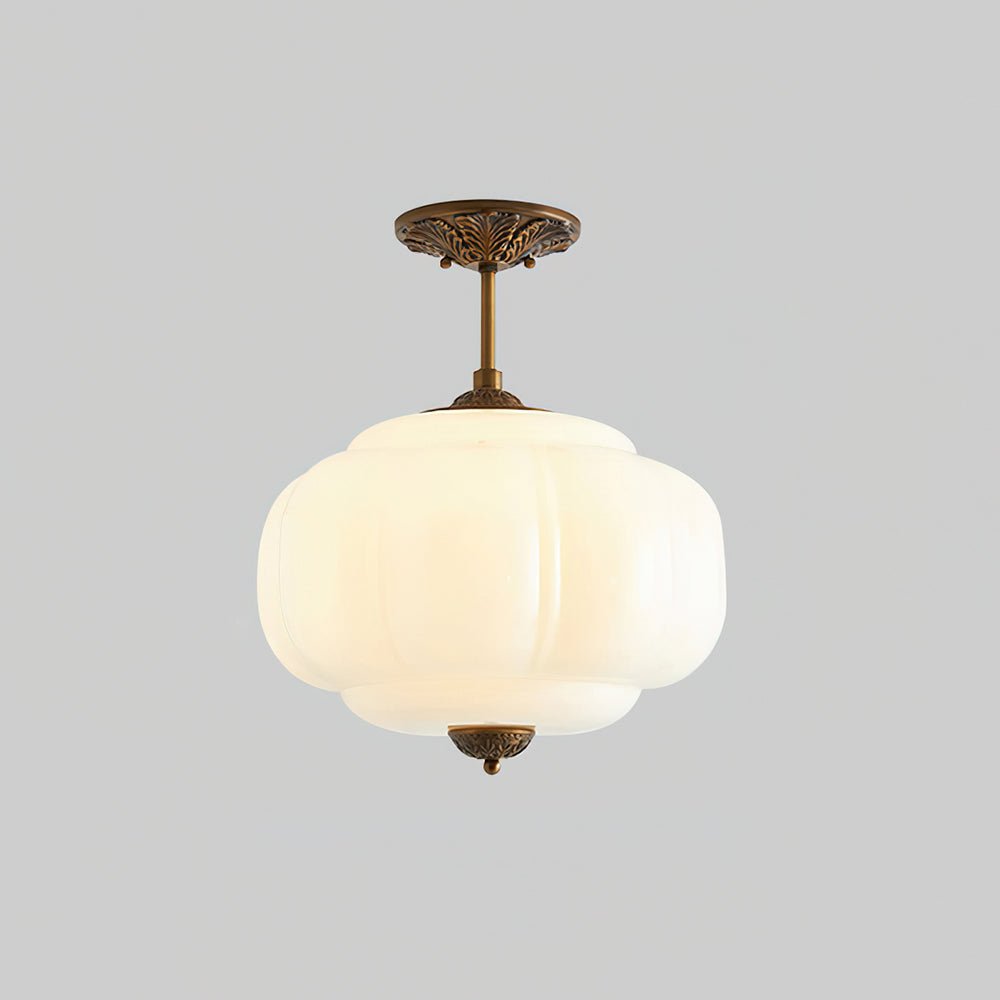 Green Glass Semi Flush Mount Ceiling Light Ribbed Lifestyle