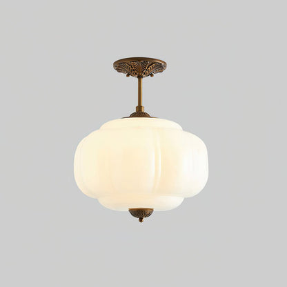 Green Glass Semi Flush Mount Ceiling Light Ribbed Lifestyle