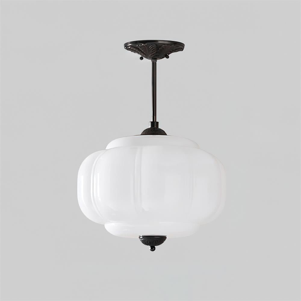 Green Glass Semi Flush Mount Ceiling Light Ribbed View 11