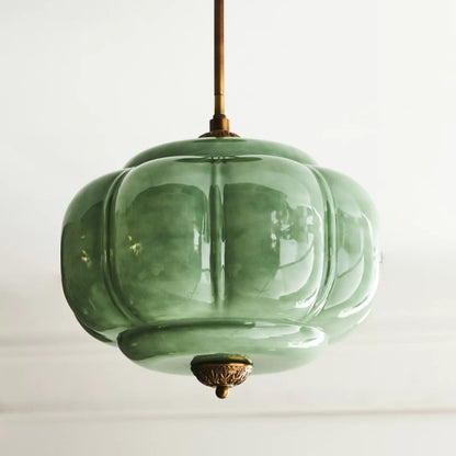 Green Glass Semi Flush Mount Ceiling Light Ribbed View 12
