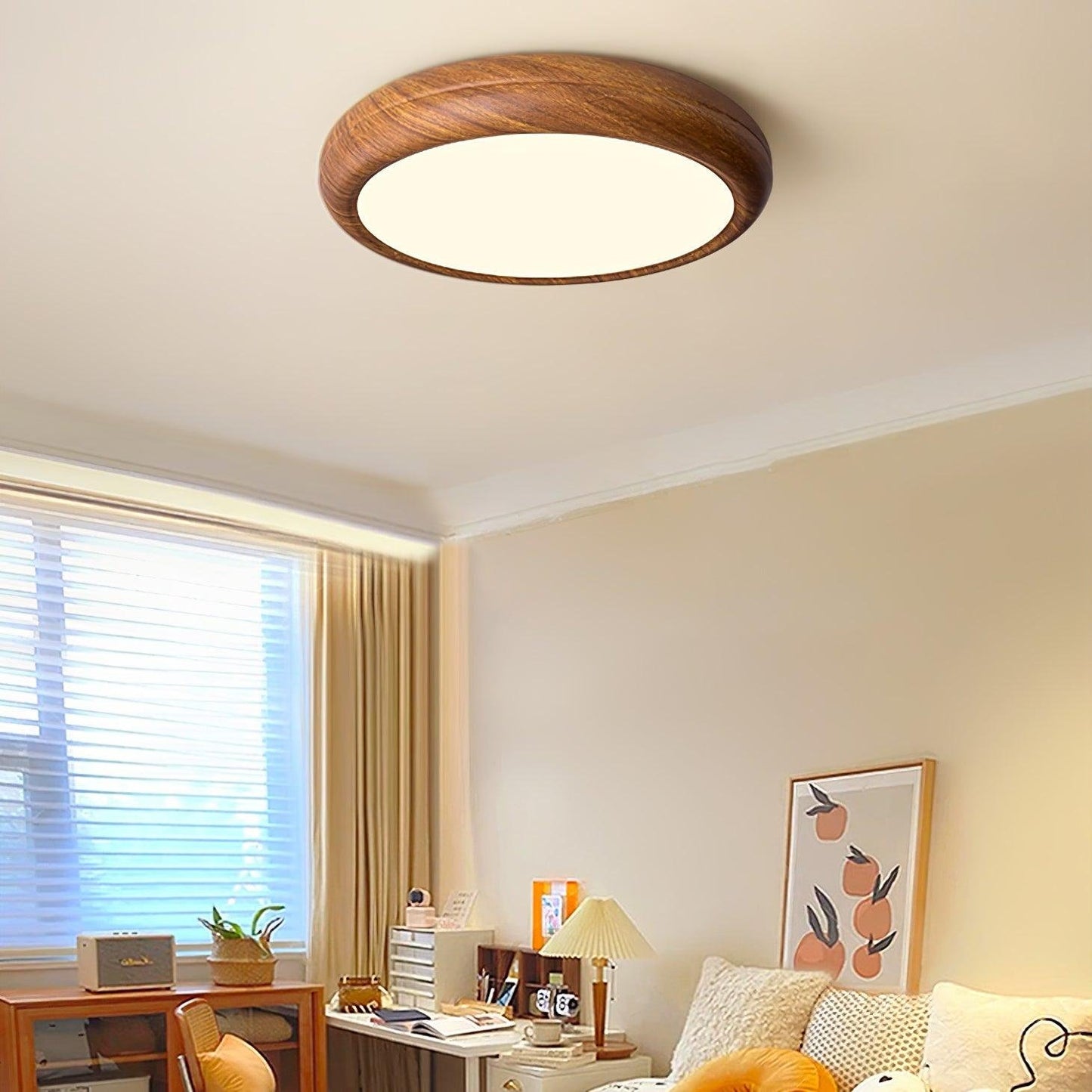 Grena Wood Grain Round Ceiling Light Angle