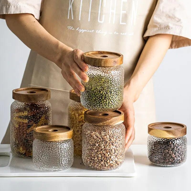 Hammered Glass Airtight Storage Jar Timber Lid Hero