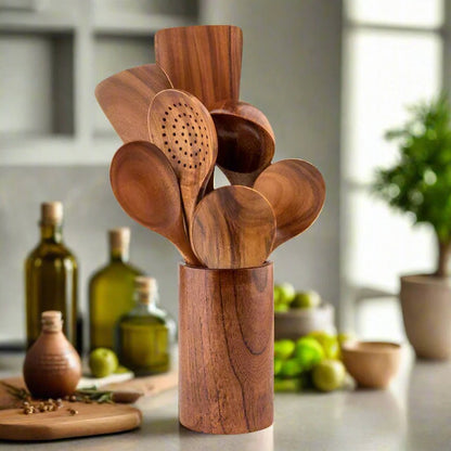 Handcrafted Teak Cooking Utensil Set Eco-Friendly Alternate