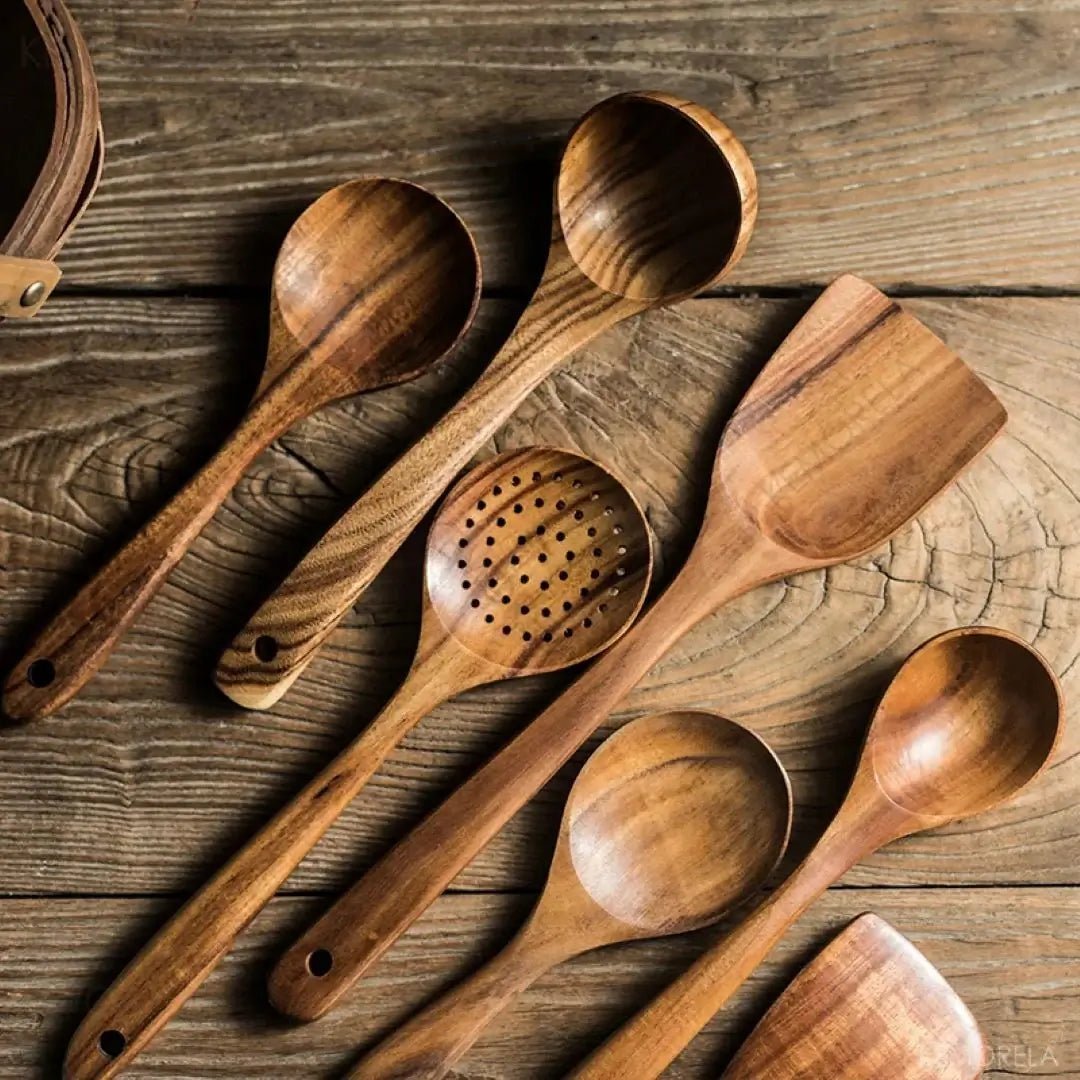 Handcrafted Teak Cooking Utensil Set Eco-Friendly Back