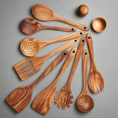 Handcrafted Teak Cooking Utensil Set Eco-Friendly Full
