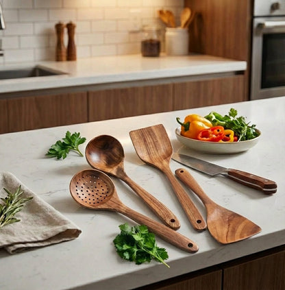 Handcrafted Teak Cooking Utensil Set Eco-Friendly Hero
