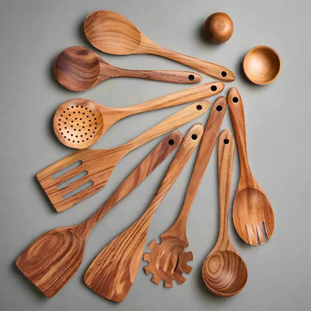Handcrafted Teak Cooking Utensil Set Eco-Friendly Lifestyle