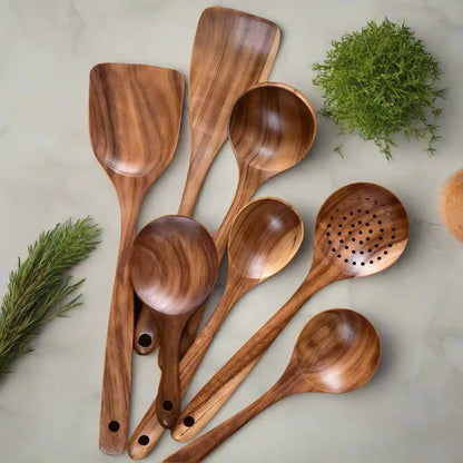 Handcrafted Teak Cooking Utensil Set Eco-Friendly Side