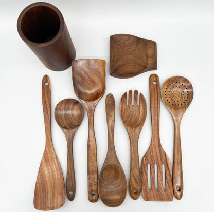 Handcrafted Teak Cooking Utensil Set Eco-Friendly View 11