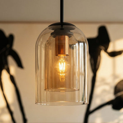 Industrial Brass Glass Pendant Light Double Bell Shade Alternate