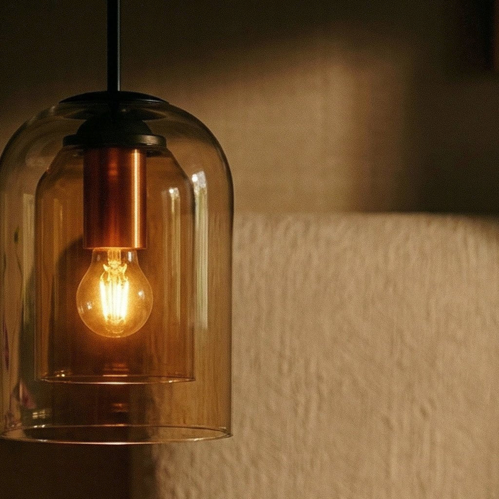 Industrial Brass Glass Pendant Light Double Bell Shade Angle
