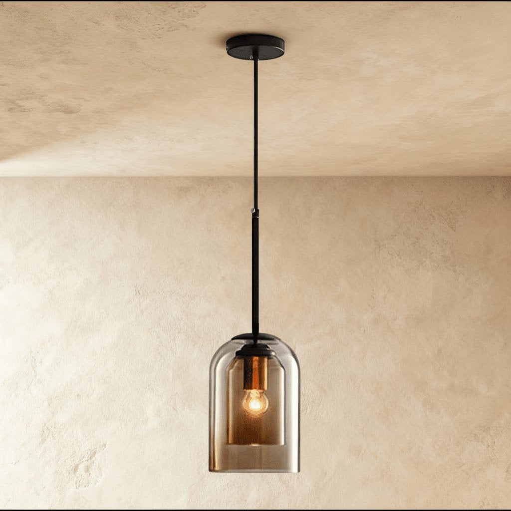 Industrial Brass Glass Pendant Light Double Bell Shade Detail