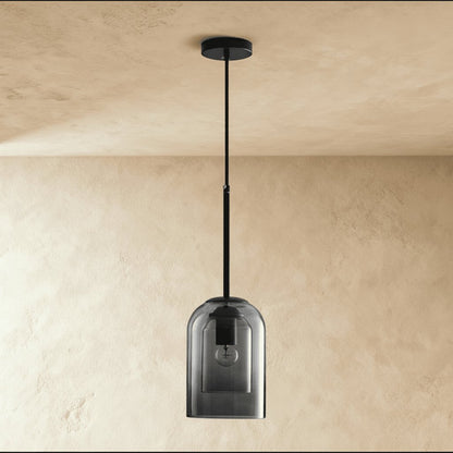 Industrial Brass Glass Pendant Light Double Bell Shade Front