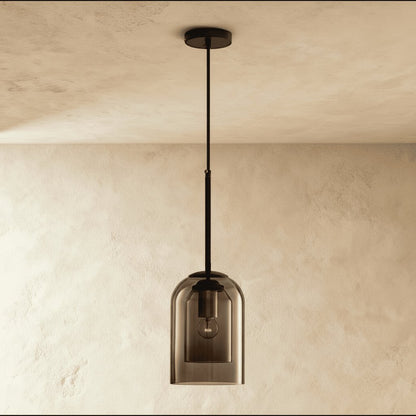 Industrial Brass Glass Pendant Light Double Bell Shade Side