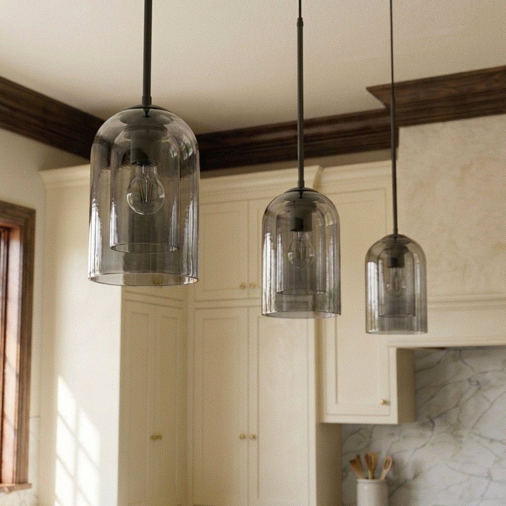 Industrial Brass Glass Pendant Light Double Bell Shade View 12