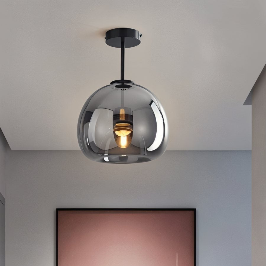 Industrial Glass Ceiling Light Smoked Dome Shade LED Angle