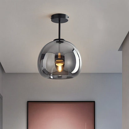 Industrial Glass Ceiling Light Smoked Dome Shade LED Angle