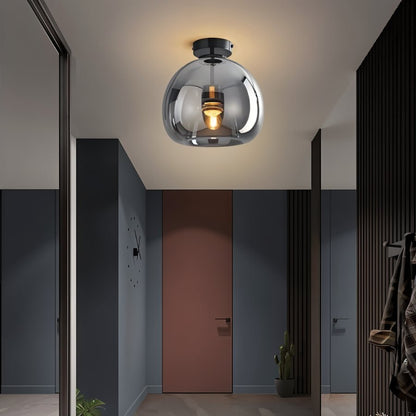 Industrial Glass Ceiling Light Smoked Dome Shade LED Back