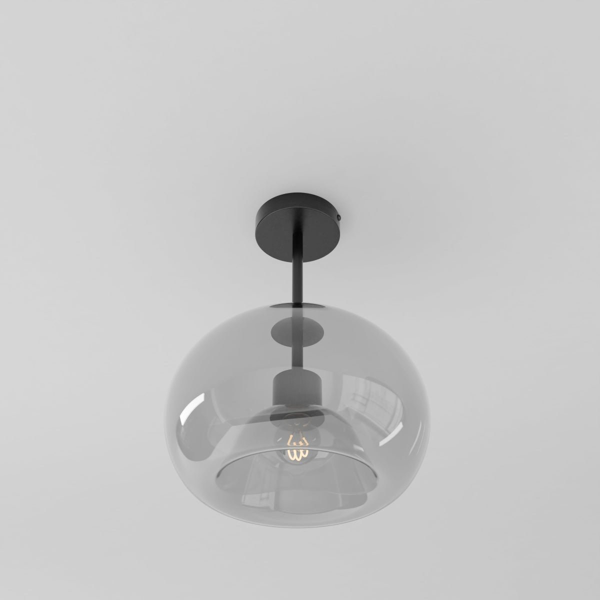 Industrial Glass Ceiling Light Smoked Dome Shade LED Detail