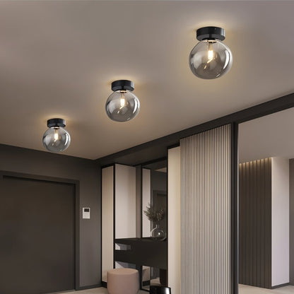 Industrial Glass Ceiling Light Smoked Dome Shade LED Front