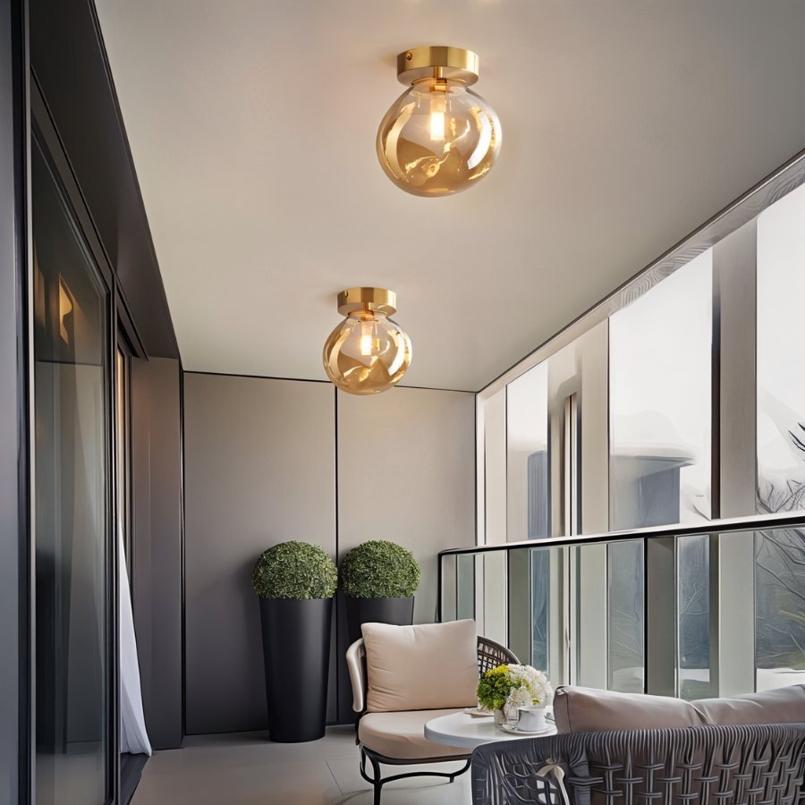 Industrial Glass Ceiling Light Smoked Dome Shade LED Full