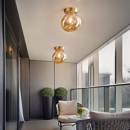 Industrial Glass Ceiling Light Smoked Dome Shade LED Full