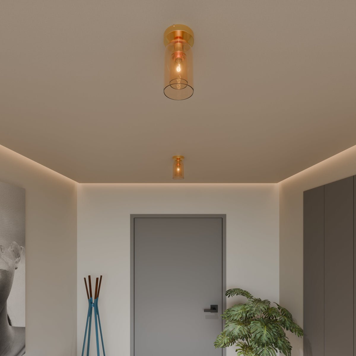 Industrial Glass Ceiling Light Smoked Dome Shade LED View 11