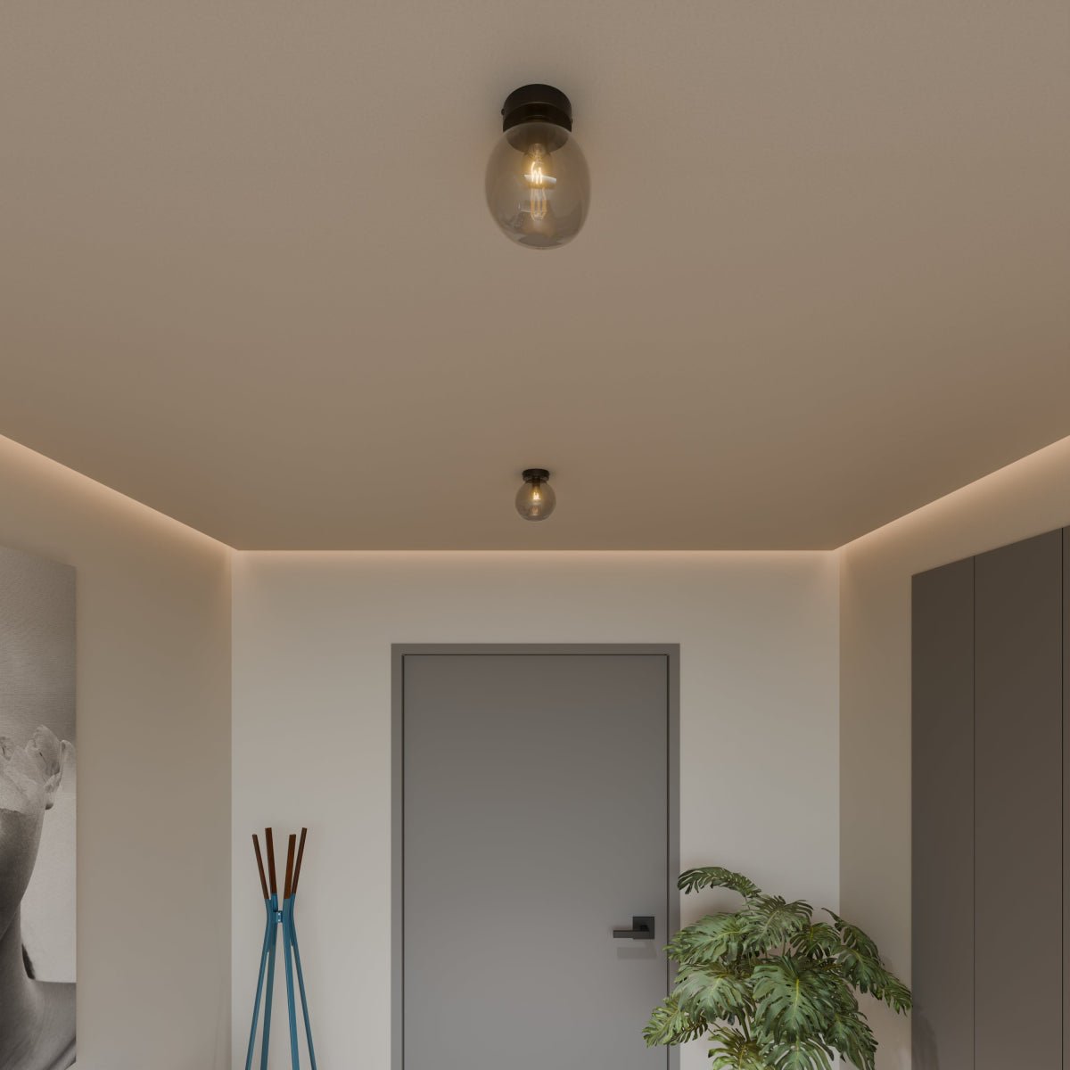 Industrial Glass Ceiling Light Smoked Dome Shade LED View 12