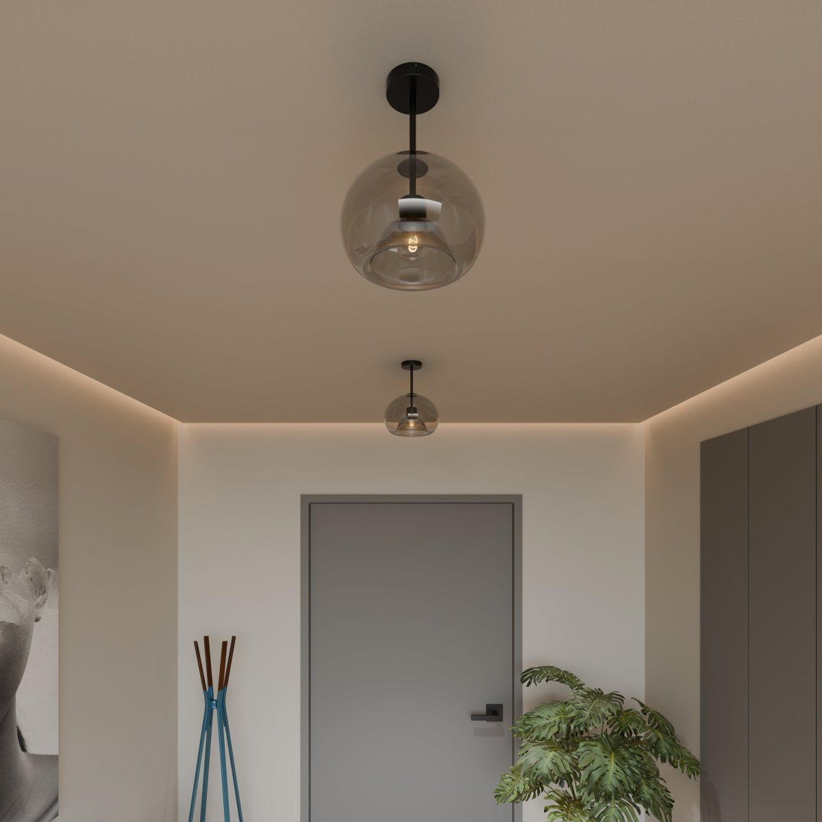 Industrial Glass Ceiling Light Smoked Dome Shade LED View 14
