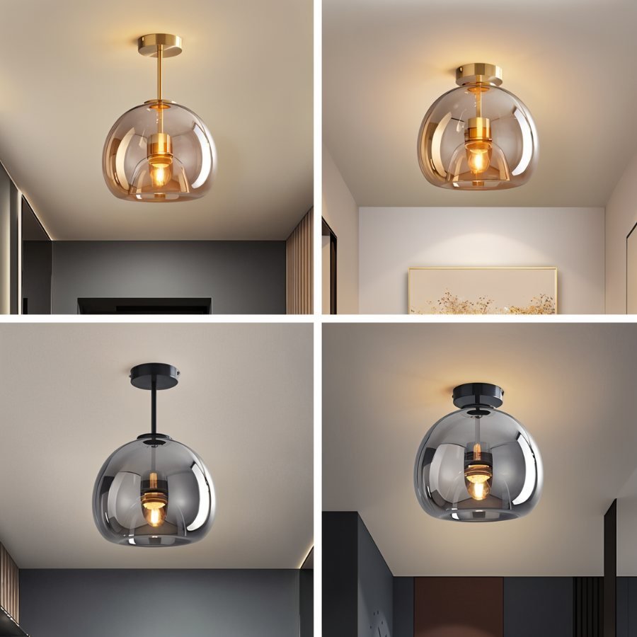 Industrial Glass Ceiling Light Smoked Dome Shade LED View 17