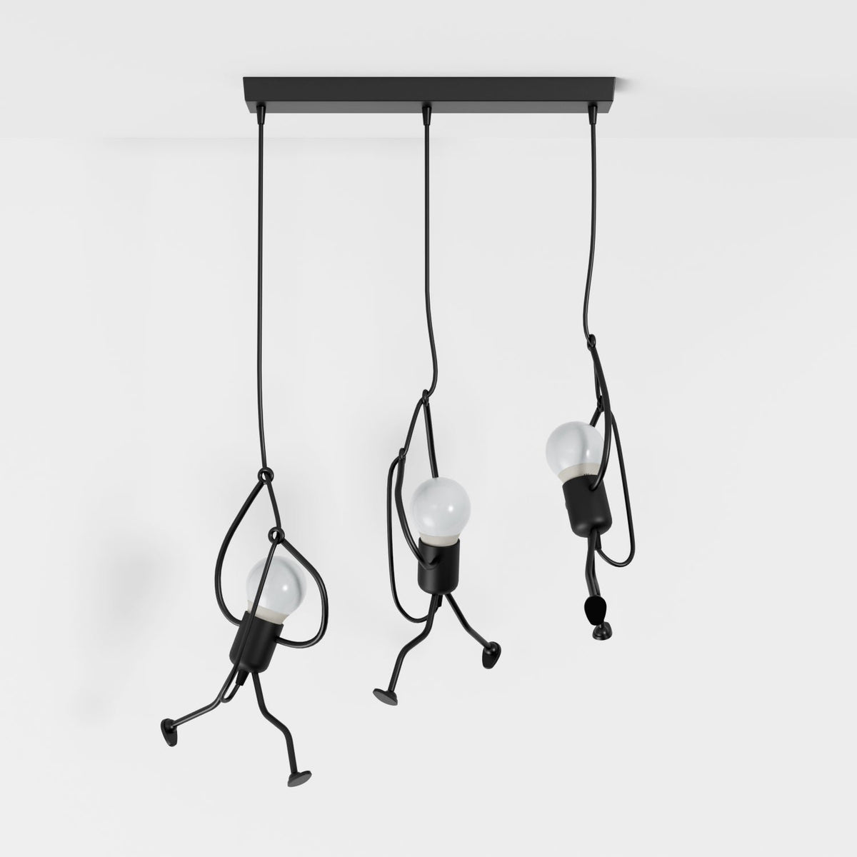 Industrial Iron Pendant Light Humanoid Figure Matte Black Close Up