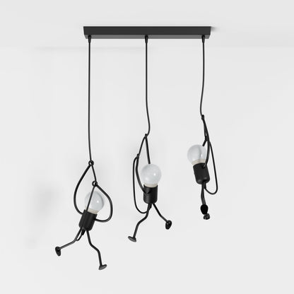 Industrial Iron Pendant Light Humanoid Figure Matte Black Close Up