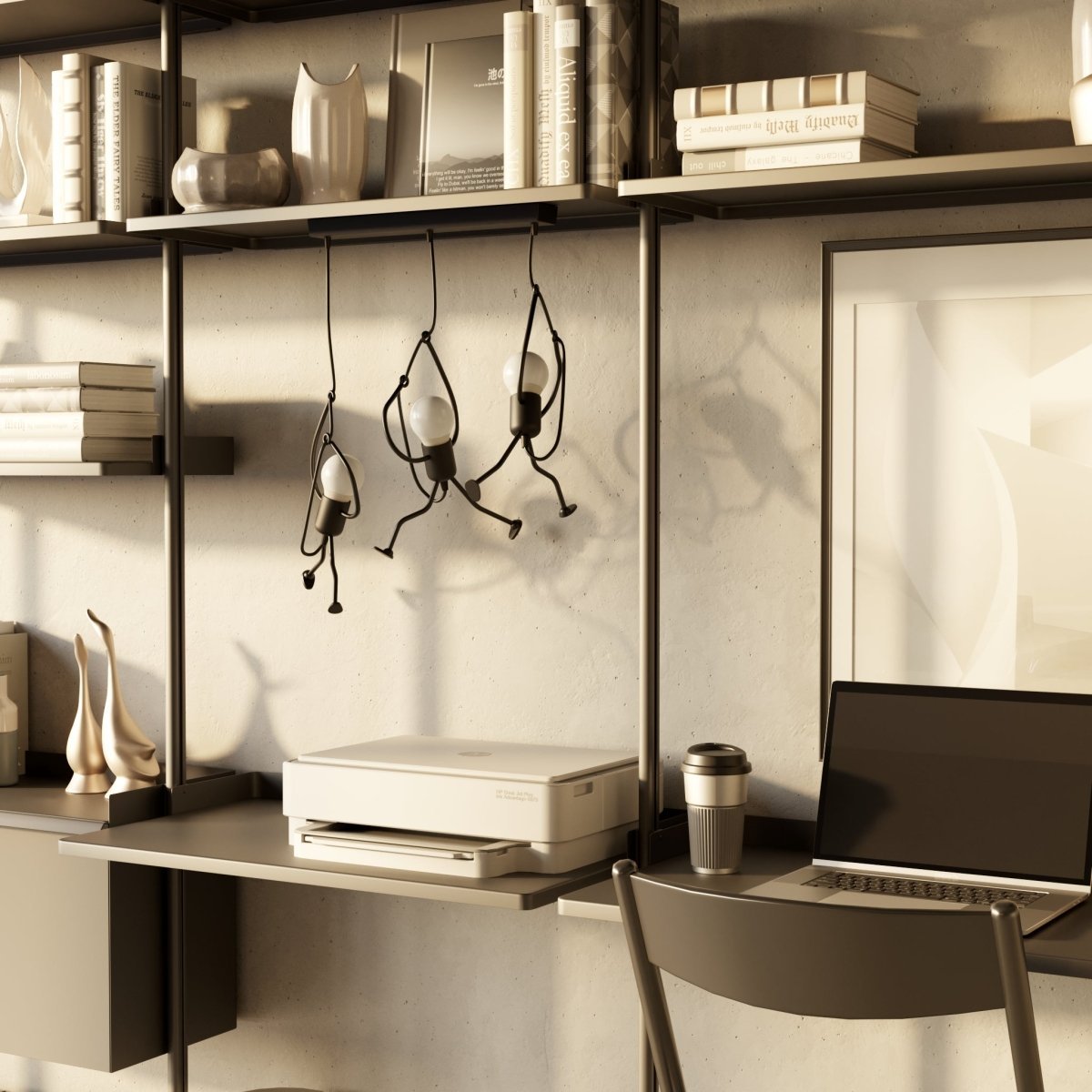 Industrial Iron Pendant Light Humanoid Figure Matte Black Detail