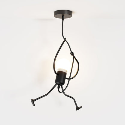 Industrial Iron Pendant Light Humanoid Figure Matte Black Front