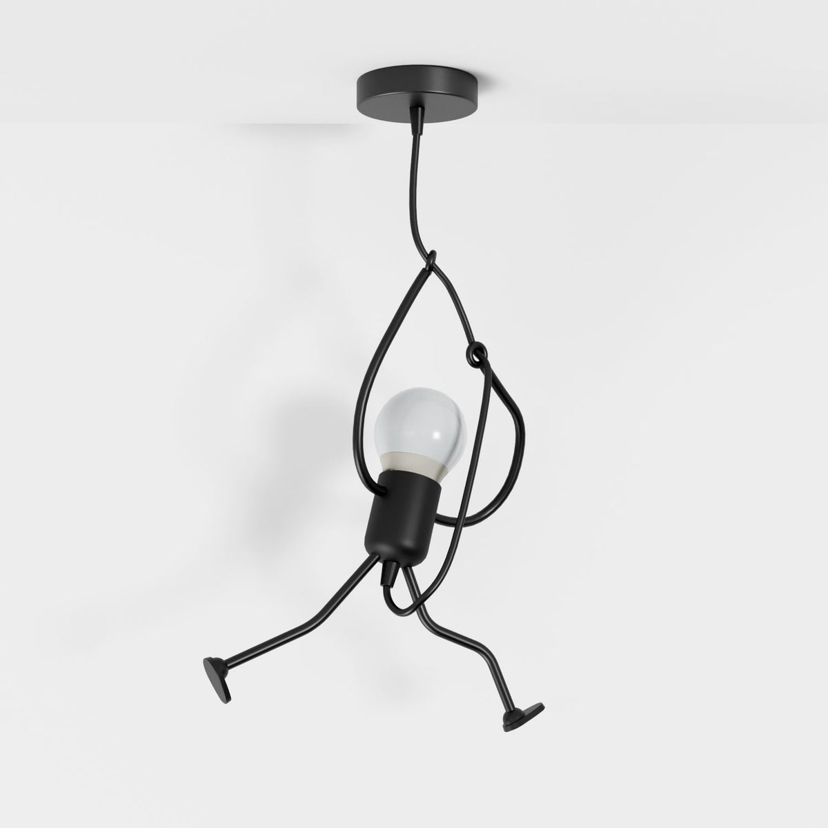 Industrial Iron Pendant Light Humanoid Figure Matte Black Hero