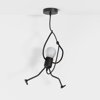 Industrial Iron Pendant Light Humanoid Figure Matte Black Hero