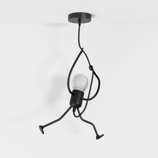 Industrial Iron Pendant Light Humanoid Figure Matte Black Hero