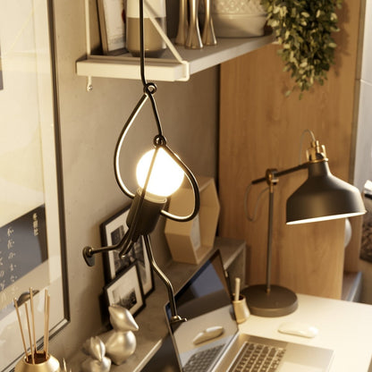 Industrial Iron Pendant Light Humanoid Figure Matte Black Side