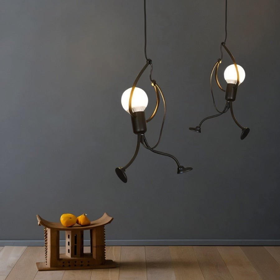 Industrial Iron Pendant Light Humanoid Figure Matte Black View 14