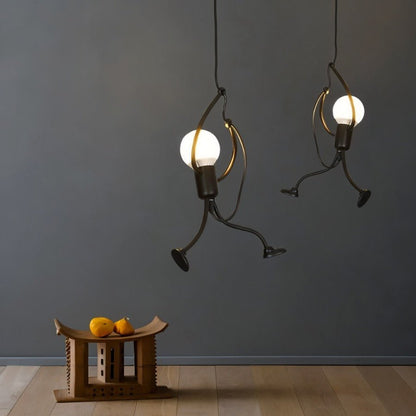 Industrial Iron Pendant Light Humanoid Figure Matte Black View 14
