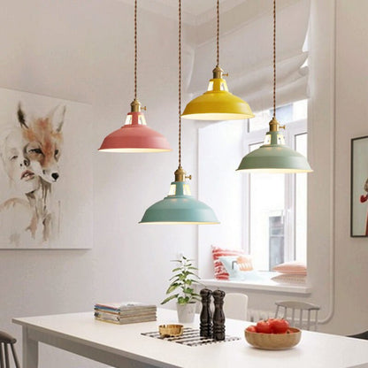 Industrial Metal Pendant Light Colorful Barn Shade Close Up