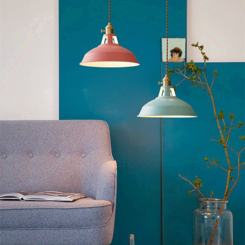 Industrial Metal Pendant Light Colorful Barn Shade View 11