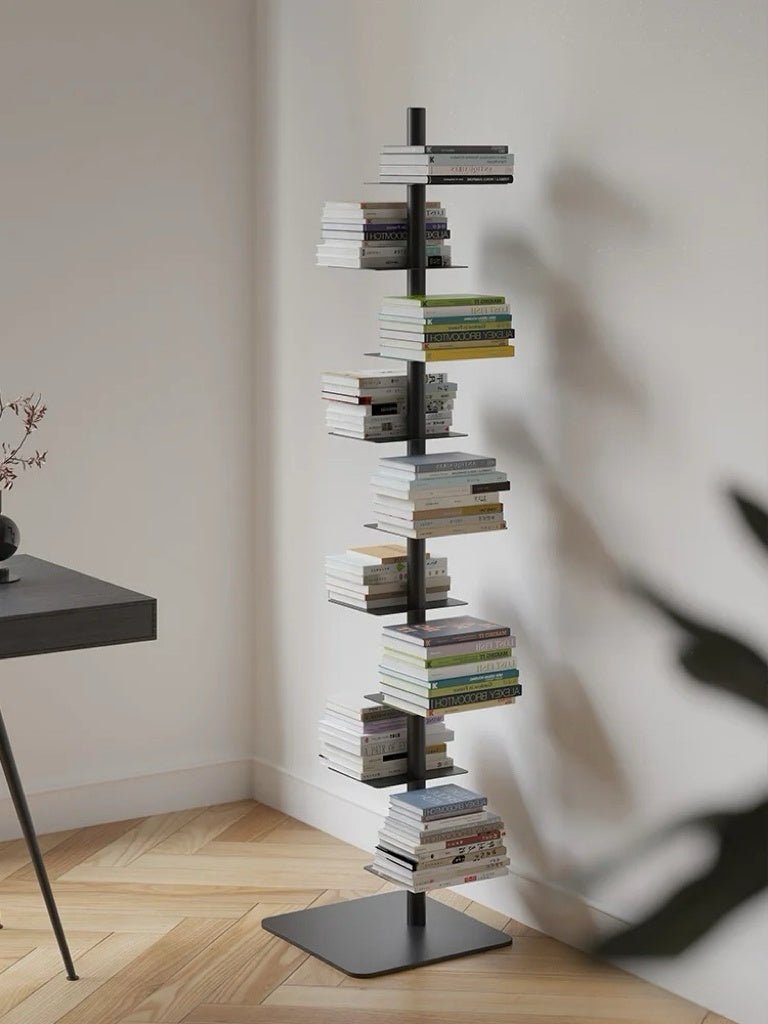 Industrial Steel Spiral Bookshelf Cantilevered Ledges Back