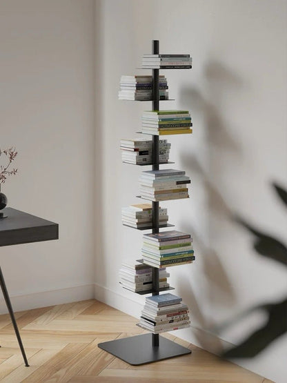 Industrial Steel Spiral Bookshelf Cantilevered Ledges Back